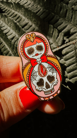 Dead Cute | Sugar Skull Cute & Creepy Russian Doll Hard Enamel Pin