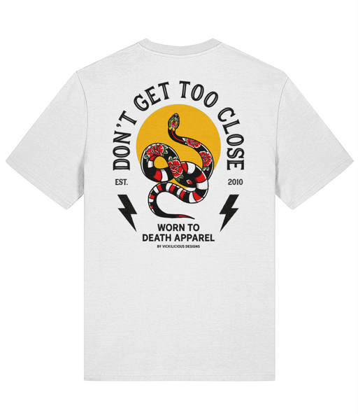 Don't Get Too Close | Ink & Blood Rose Snake Tattoo | Front & Back Print T-shirt