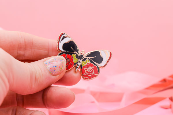 Butterflies & Roses Hard Enamel Pin