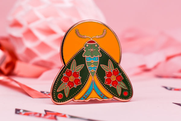 Follow the Light Moth Hard Enamel Pin _ Rose Gold