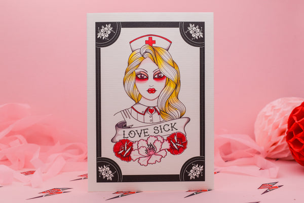 LOVE SICK Nurse Pin Up Tattoo Handmade card
