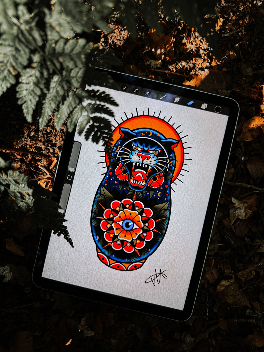 Born Untamed Panther Tattoo Art Print
