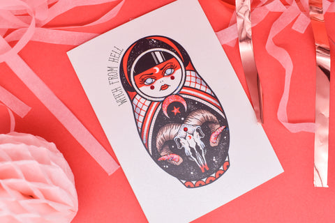Witch from Hell - Baphomet Cute & Creepy Doll Tattoo handmade card