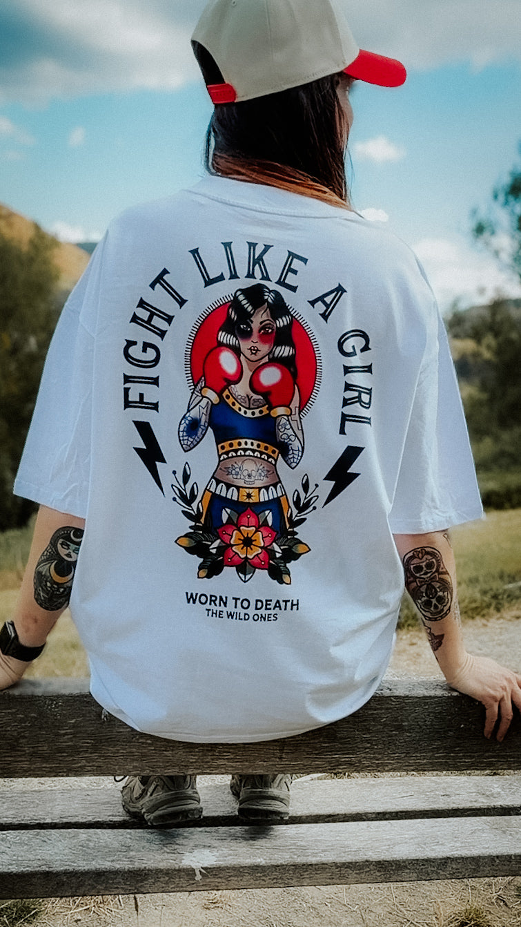 Fight Like a Girl Organic Oversized T-Shirt – White