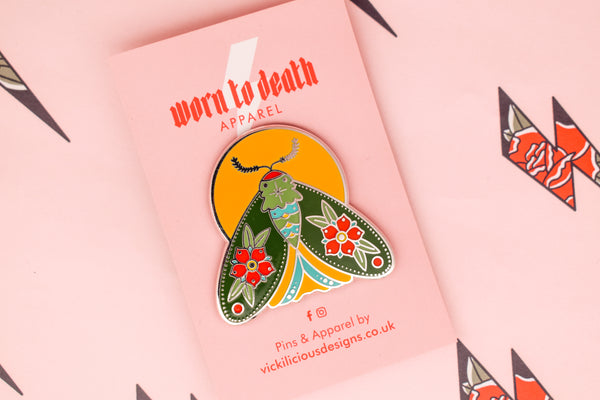 Follow the Light Moth Hard Enamel Pin - Silver