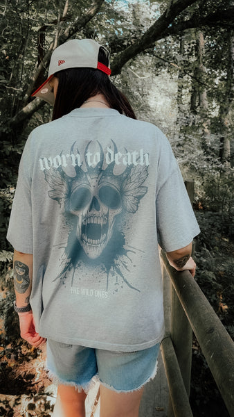 Butterfly Skull Organic Oversized T-Shirt – Grey
