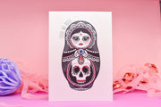 Cute as Hell - Goth Girl Cute & Creepy Russian Doll Tattoo handmade card