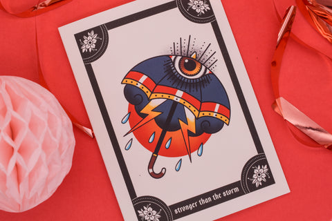 STRONGER THAN THE STORM Roses Umbrella Tattoo Handmade Card
