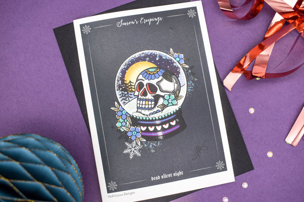 Season's Creepings - Dead Silent Night Handmade Christmas Card