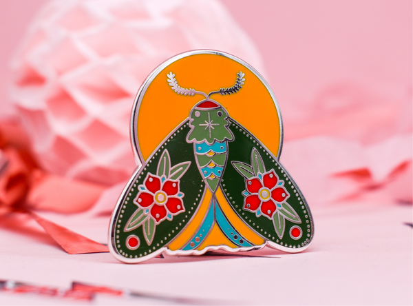 Follow the Light Moth Hard Enamel Pin - Silver