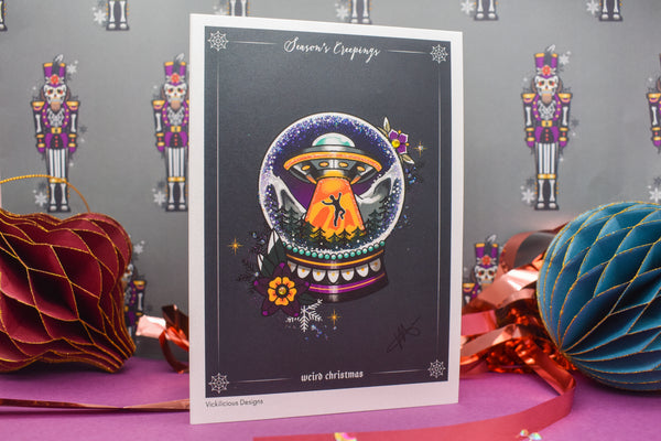 Season's Creepings - Weird Christmas Handmade Christmas Card