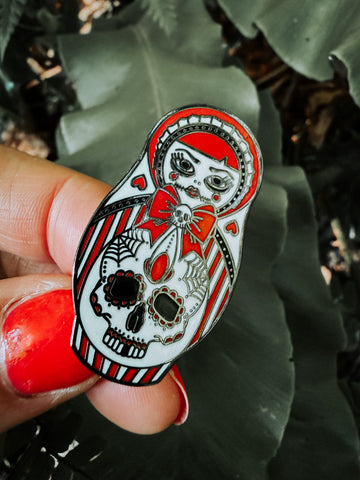 Sweet as Hell | Candy Striped Cute & Creepy Russian Doll Hard Enamel Pin