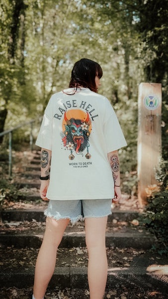 Raise Hell Krampus Organic Oversized T-Shirt – Cream