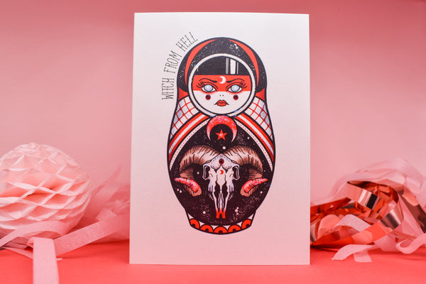 Witch from Hell - Baphomet Cute & Creepy Doll Tattoo handmade card