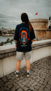 Creature of the Night – Owl Tattoo Oversized T-Shirt | French Navy