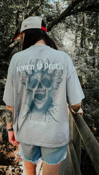 Butterfly Skull Organic Oversized T-Shirt – Grey