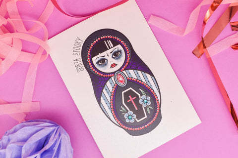 Sorta Spooky - Vampire Cute & Creepy Russian Doll Tattoo handmade card