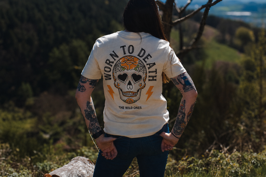 Worn to Death Yellow Rose Skull Organic T-Shirt | Cream Tattoo Graphic Tee
