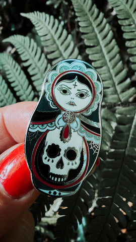 Cute As Hell | Goth Girl Cute & Creepy Russian Doll Hard Enamel Pin