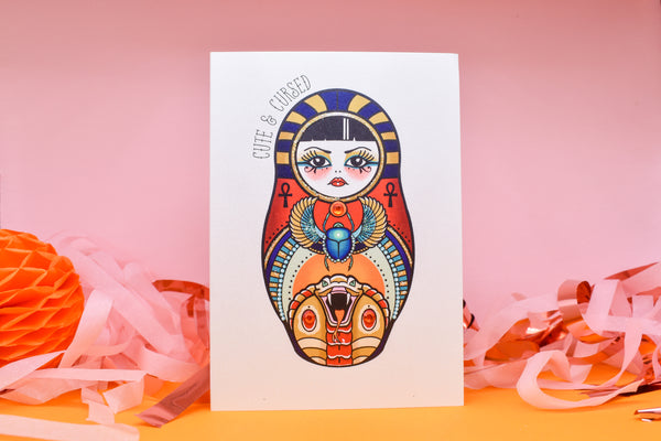 Cute & Cursed - Egyptian Russian Doll Tattoo handmade card