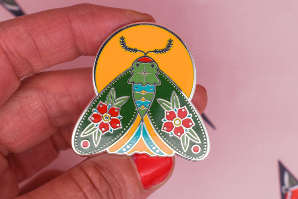 Follow the Light Moth Hard Enamel Pin - Silver