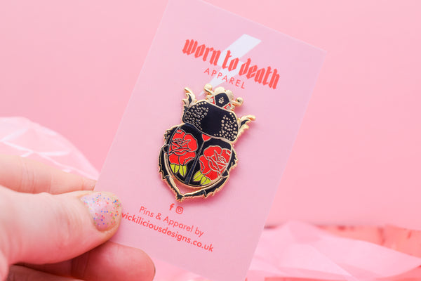 Ink & Blood Rose Beetle Hard Enamel Pin
