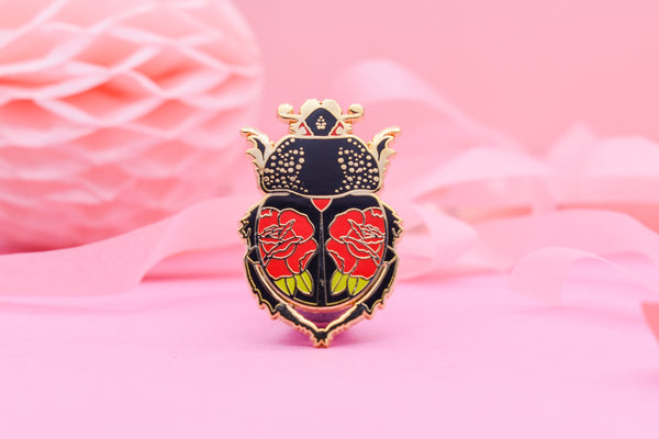 Ink & Blood Rose Beetle Hard Enamel Pin
