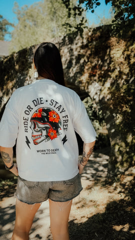 Ride or Die Biker Skull Organic T-Shirt | Worn to Death Apparel