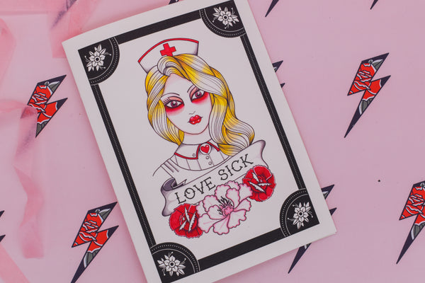 LOVE SICK Nurse Pin Up Tattoo Handmade card