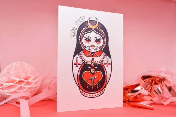 (S)AINT PSYCHO Demon Choir Girl Russian Doll Tattoo  handmade card