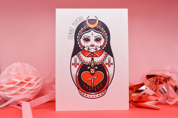 (S)AINT PSYCHO Demon Choir Girl Russian Doll Tattoo  handmade card