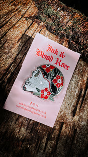 Ink & Blood Rose – Biker Skull Tattoo Hard Enamel Pin