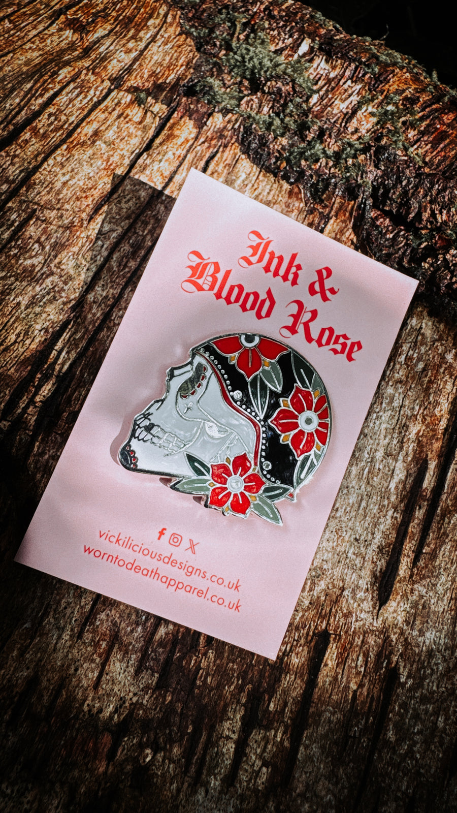 Ink & Blood Rose – Biker Skull Tattoo Hard Enamel Pin