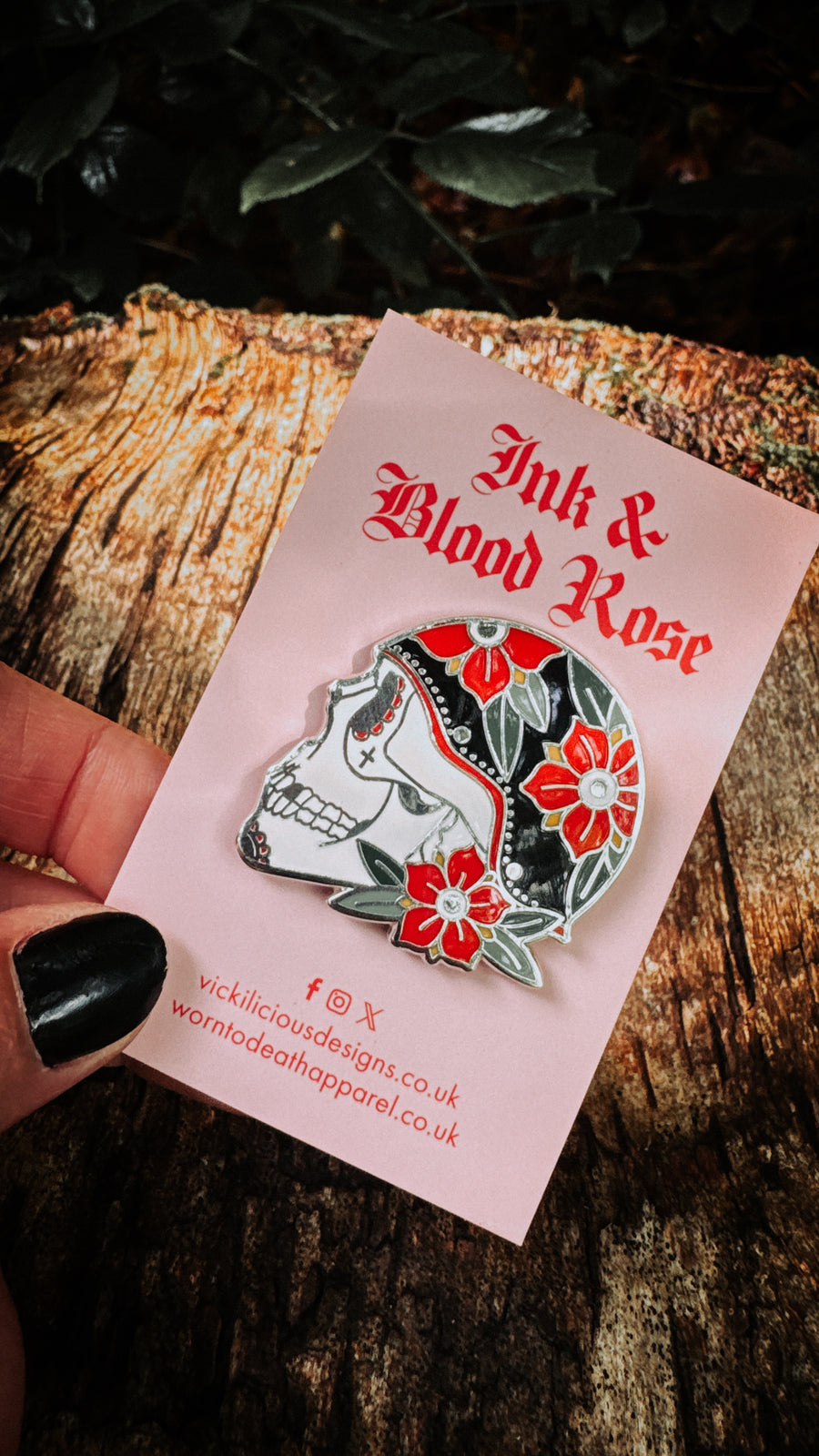 Ink & Blood Rose – Biker Skull Tattoo Hard Enamel Pin