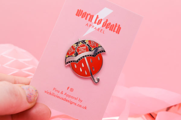 NO RAIN, NO FLOWERS Umbrella Tattoo Hard Enamel Pin