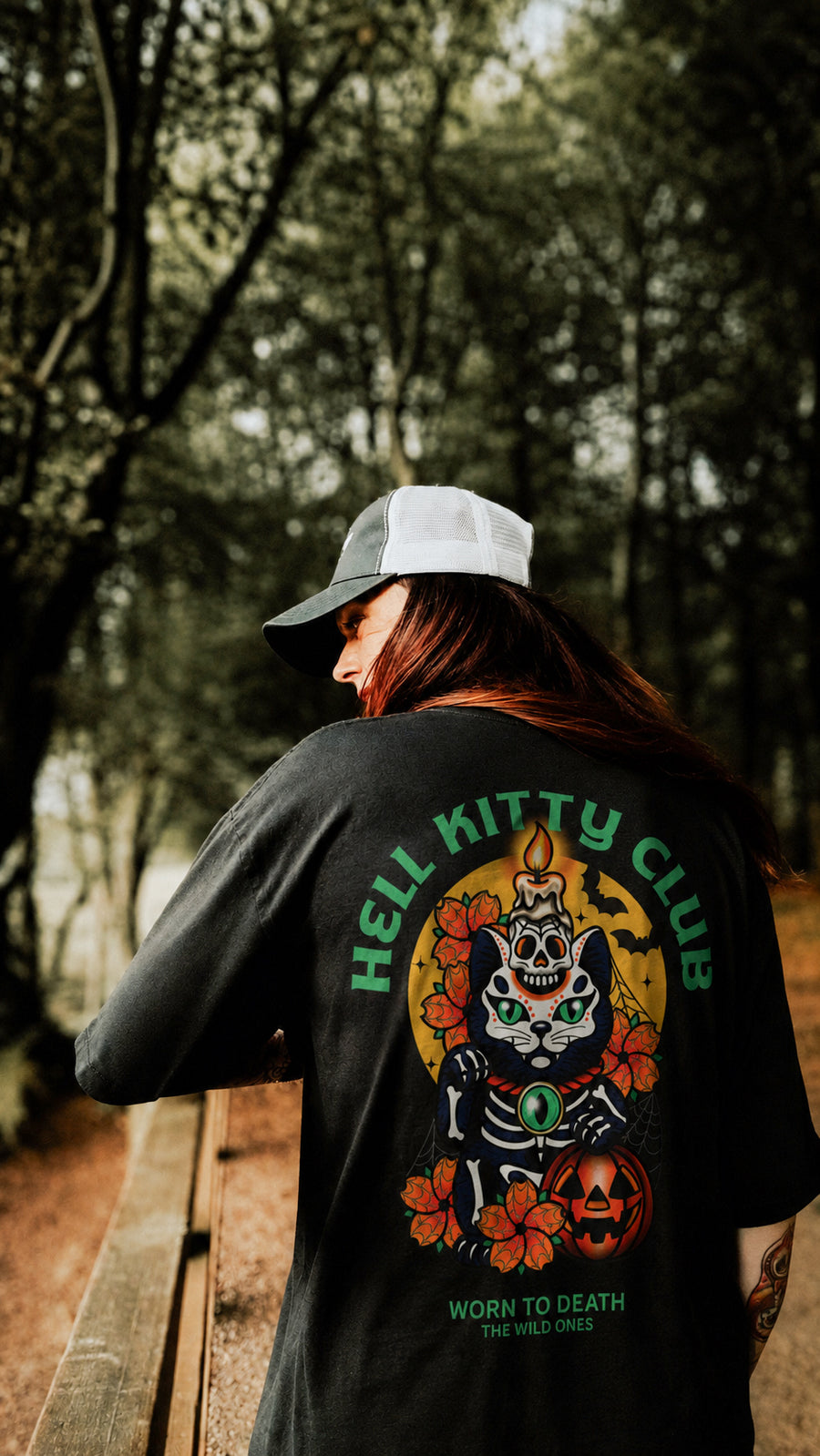 Hell Kitty Club Halloween Cat Organic Oversized T-Shirt – Black