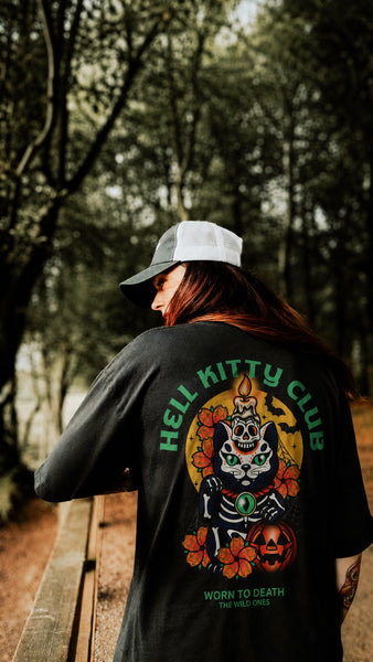 Hell Kitty Club Halloween Cat Organic Oversized T-Shirt – Black
