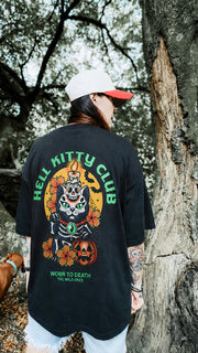 Hell Kitty Club Halloween Cat Organic Oversized T-Shirt – Black