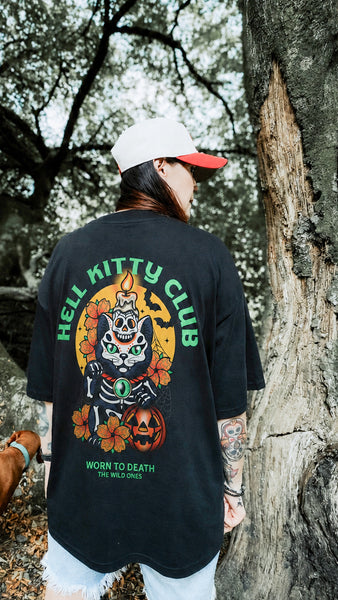 Hell Kitty Club Halloween Cat Organic Oversized T-Shirt – Black