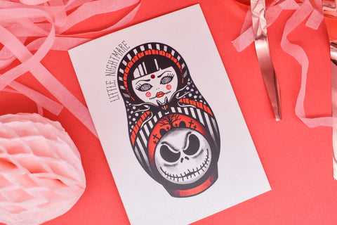 Little Nightmare - Skeleton Jack Cute & Creepy Russian Doll Tattoo handmade card