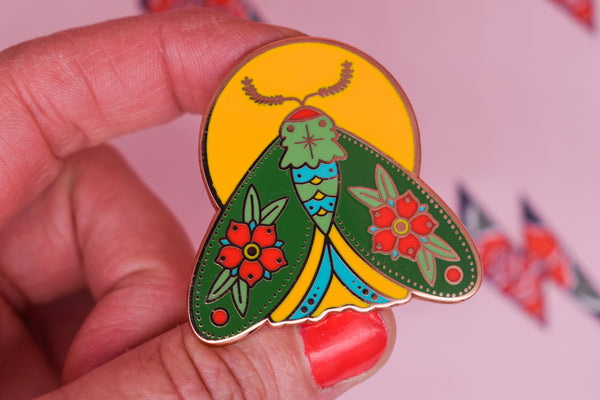 Follow the Light Moth Hard Enamel Pin - Rose Gold
