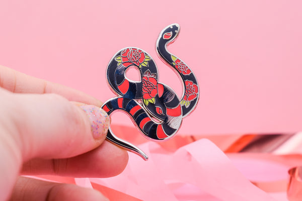 Ink & Blood Rose Snake Hard Enamel Pin