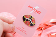 Bite Me Vampire Lips Hard Enamel Pin — Tattoo Style | Ink & Blood Rose Collection