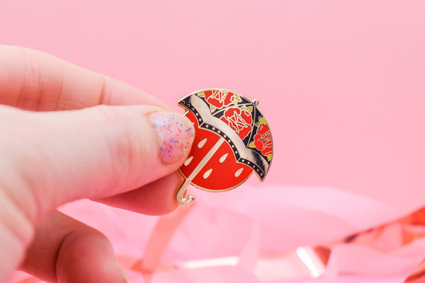 NO RAIN, NO FLOWERS Umbrella Tattoo Hard Enamel Pin