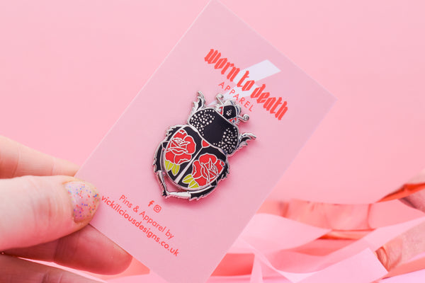 Ink & Blood Rose Beetle Hard Enamel Pin