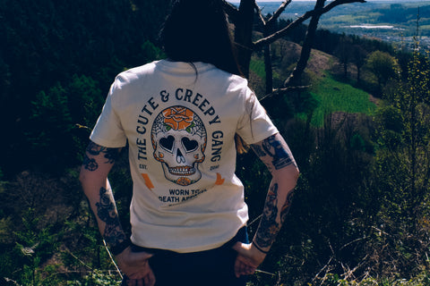 Cute & Creepy Gang Yellow Rose Dead Cute Sugar Skull T-shirt - front and back print