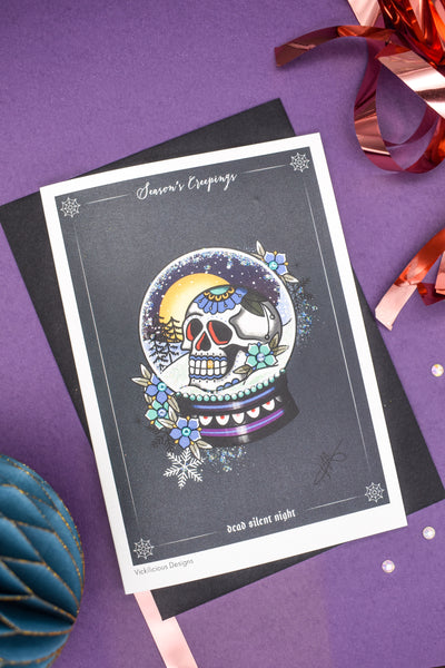 Season's Creepings - Dead Silent Night Handmade Christmas Card