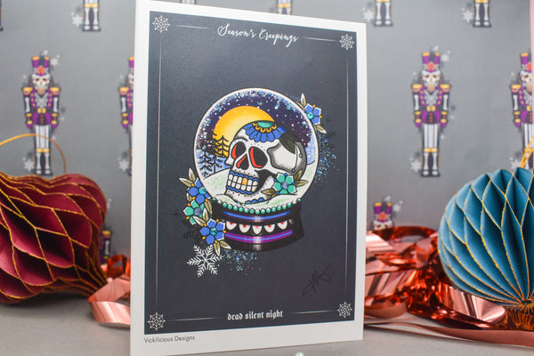 Season's Creepings - Dead Silent Night Handmade Christmas Card