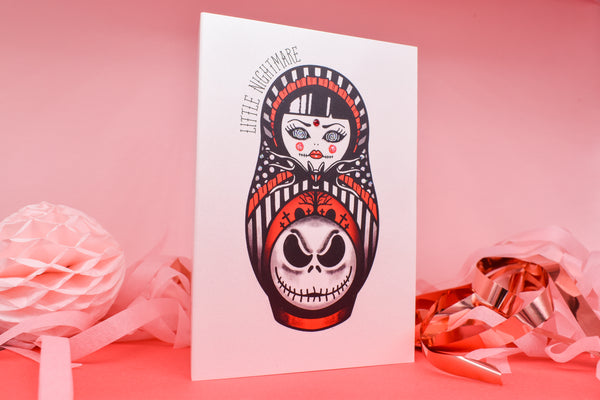 Little Nightmare - Skeleton Jack Cute & Creepy Russian Doll Tattoo handmade card
