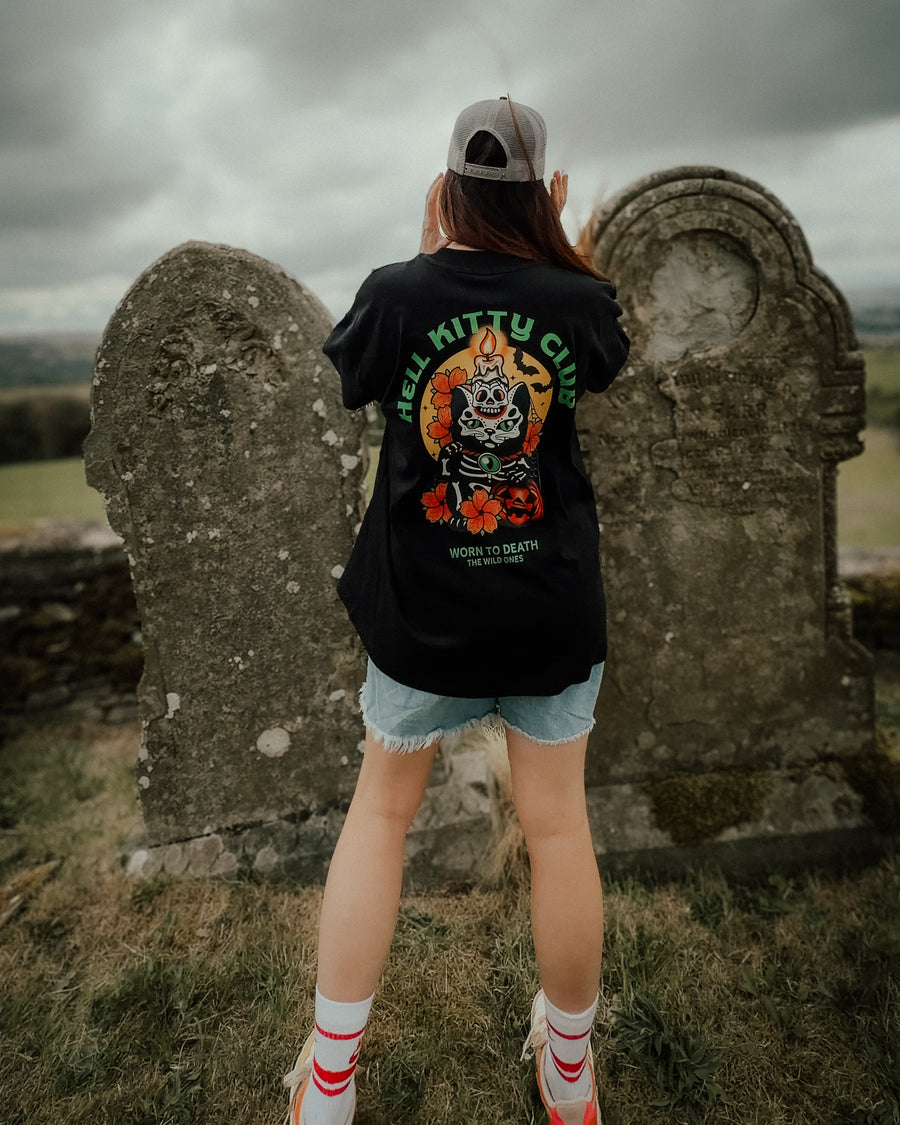 Hell Kitty Club Halloween Cat Organic Oversized T-Shirt – Black